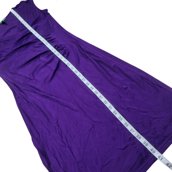 Ralph Lauren Sheath Dress Womens M Royal Purple Midi Faux Wrap Ruched Stretchy - Picture 12 of 12